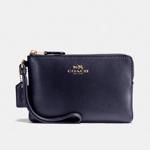 Coach Handbags - Coach Corner Zip Wristlet Midnight/Gold Clutch